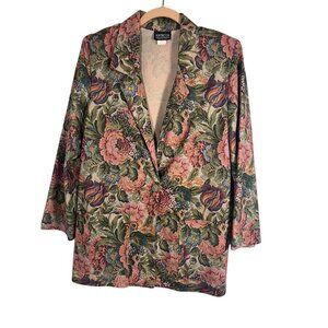 Vintage Floral Jacket M Green Boho Western Cottagecore Old Money Classic Chic 80